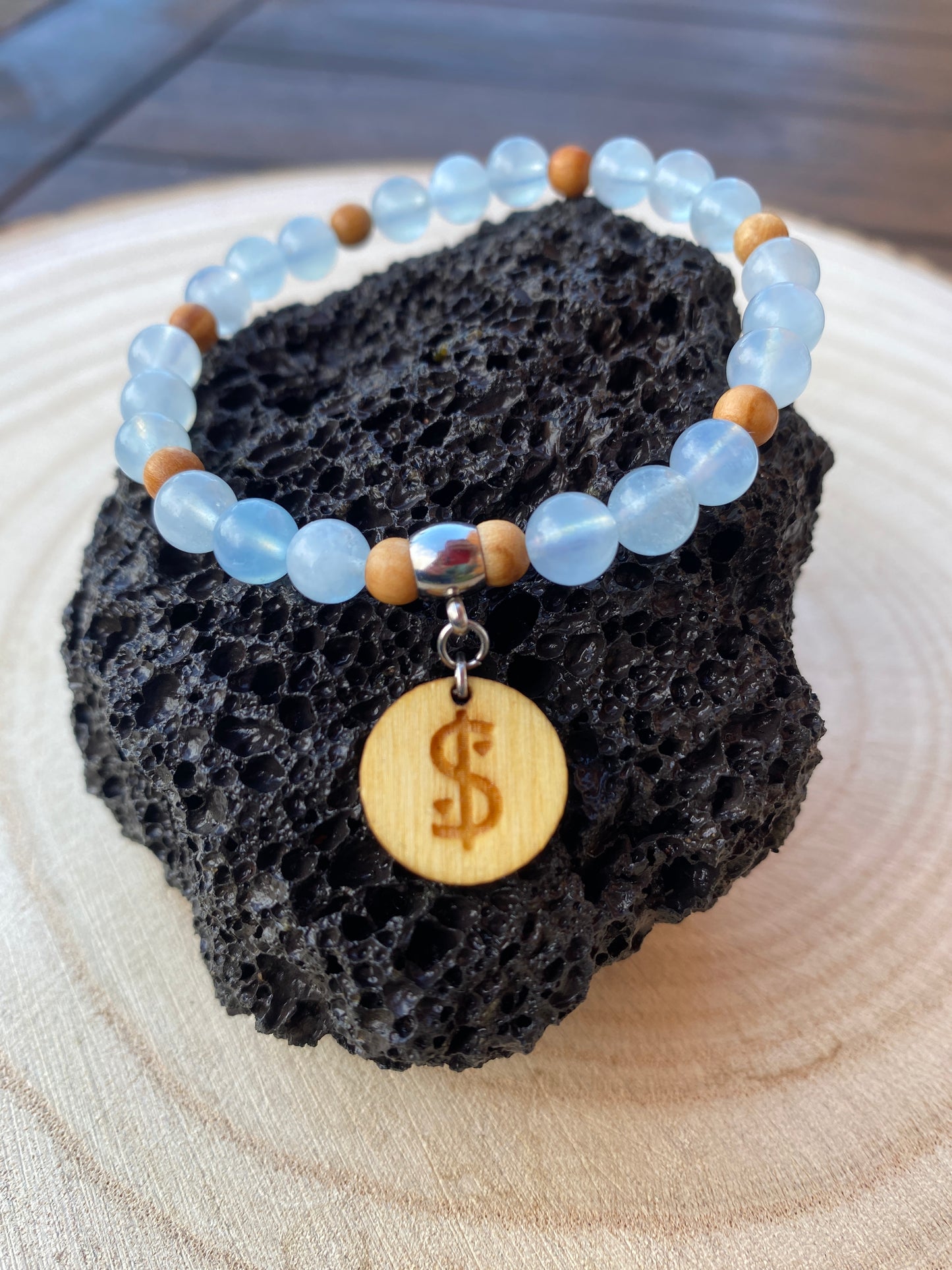 Bracelet aigue marine et bois d'olivier collection naturevibes il était une fois sur terre