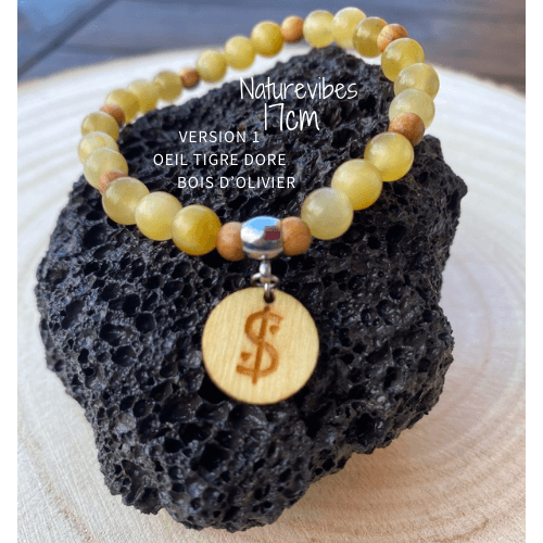 bracelet œil de tigre doré et bois d'olivier 17cm collection naturevibes il était une fois sur terre