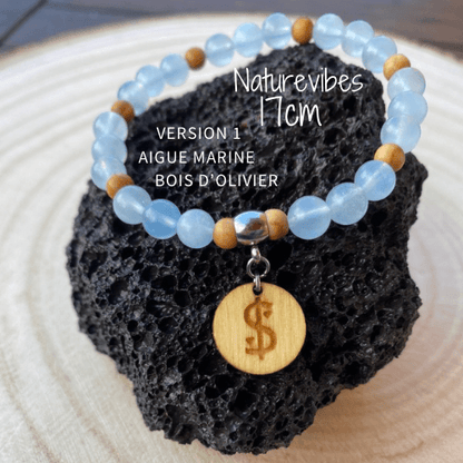 Bracelet aigue marine et bois d'olivier 17 cm collection naturevibes il etait une fois sur terre 