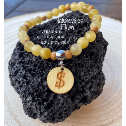 bracelet œil de tigre doré et bois d'olivier 17cm collection naturevibes il était une fois sur terre 